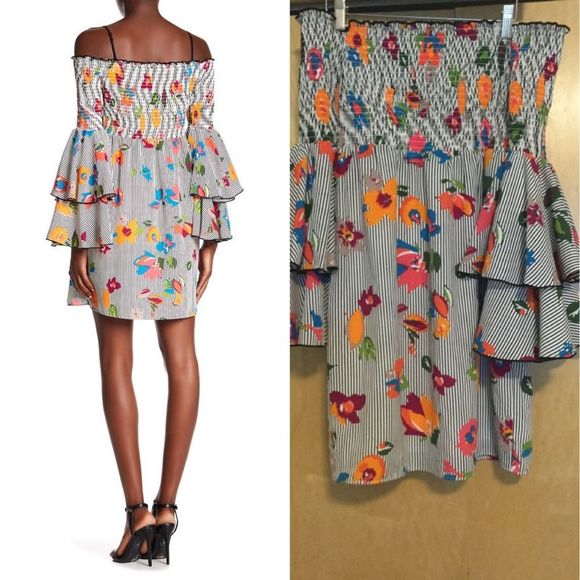 Nicole Miller Layered Cold Shoulder LongSle Dress - Picture 6 of 8